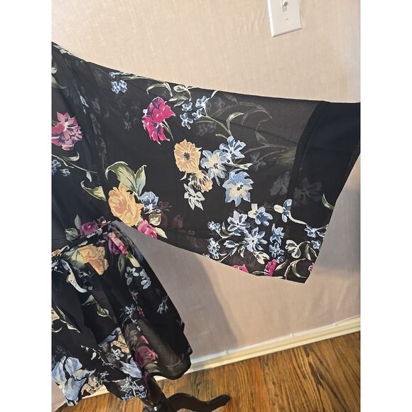 Helena Quinn X Zoe Report Georgette black floral kimono pockets tie One size New - Picture 2 of 11